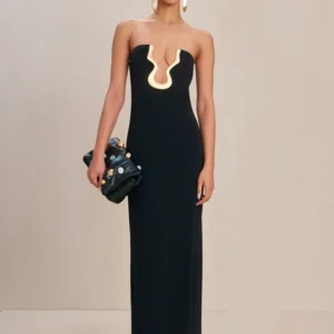 Ladies Women Celebrity Sexy Strapless Backless Black Maxi Long Bodycon Bandage Dress 2025 Elegant Evening Club Party Outfit